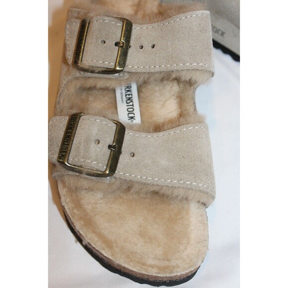 Birkenstock Women's EU 37 NARROW Arizona Shearling Lined Sandals Taupe NIB - Picture 5 of 7